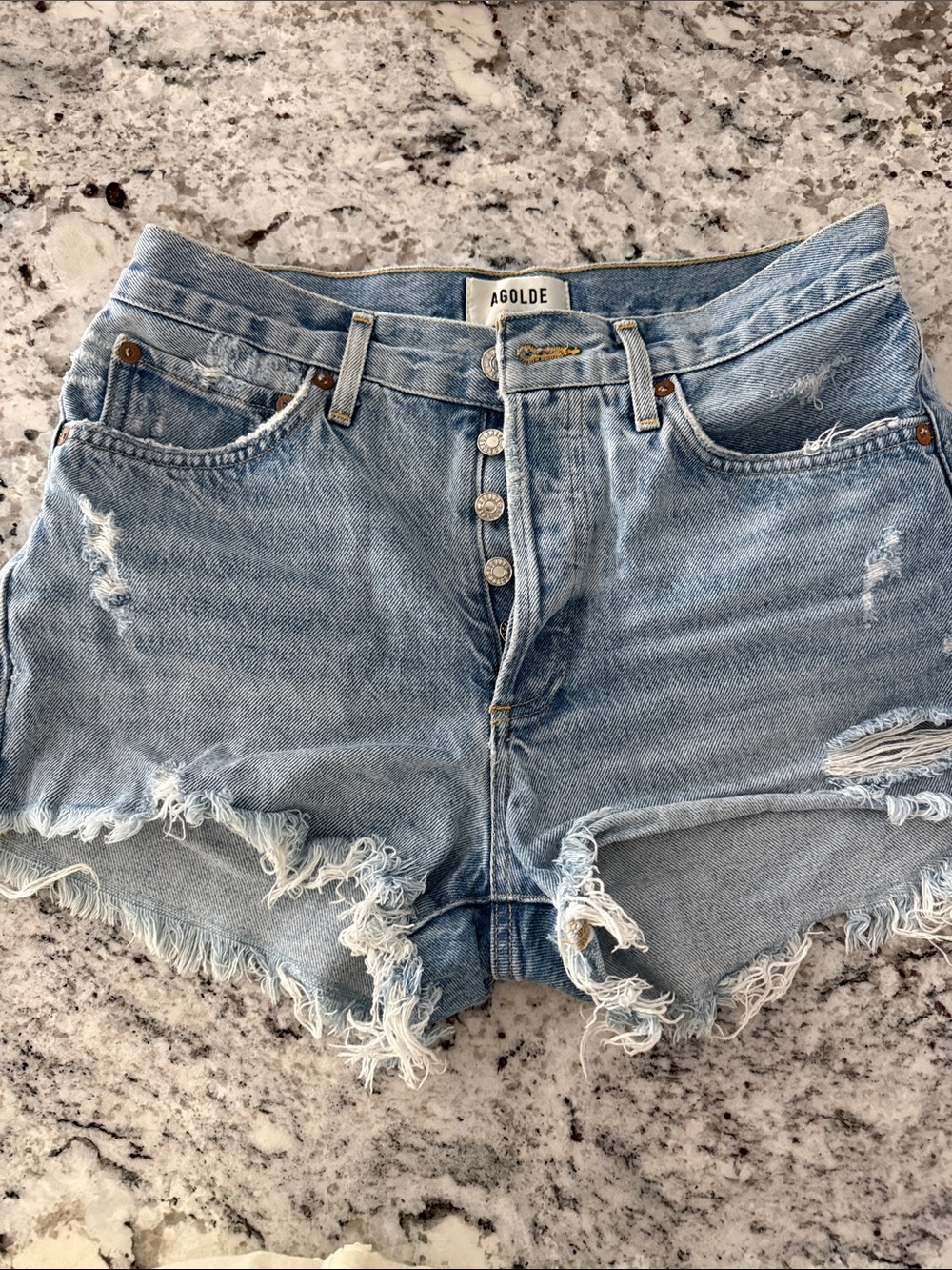 AGOLDE Parker Light Wash Frayed Distressed Denim Shorts size 26